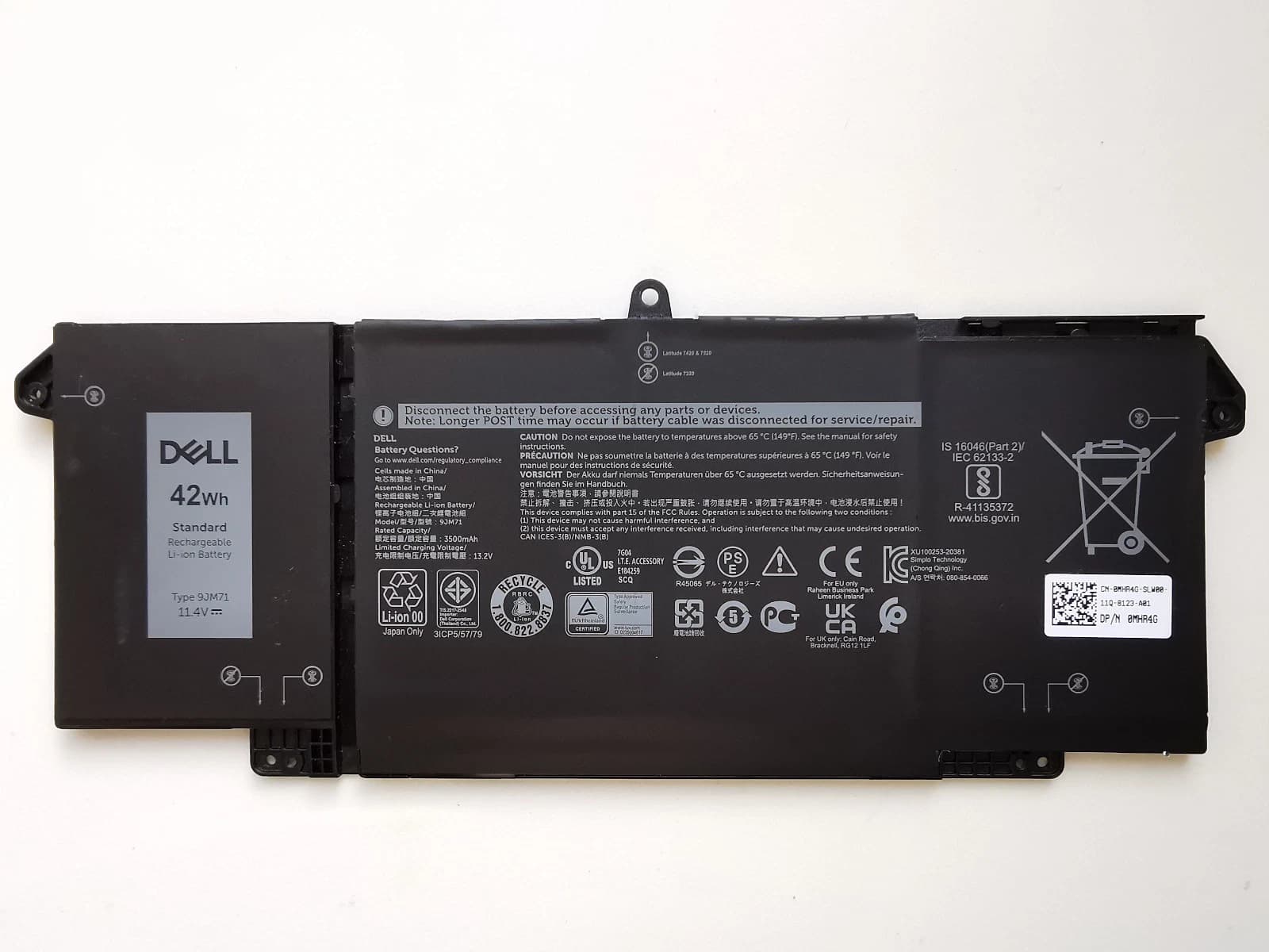 BATTERY56% health DELL 9JM71 42Wh 11.4V Battery Latitude 5320 7320 7420 7520
