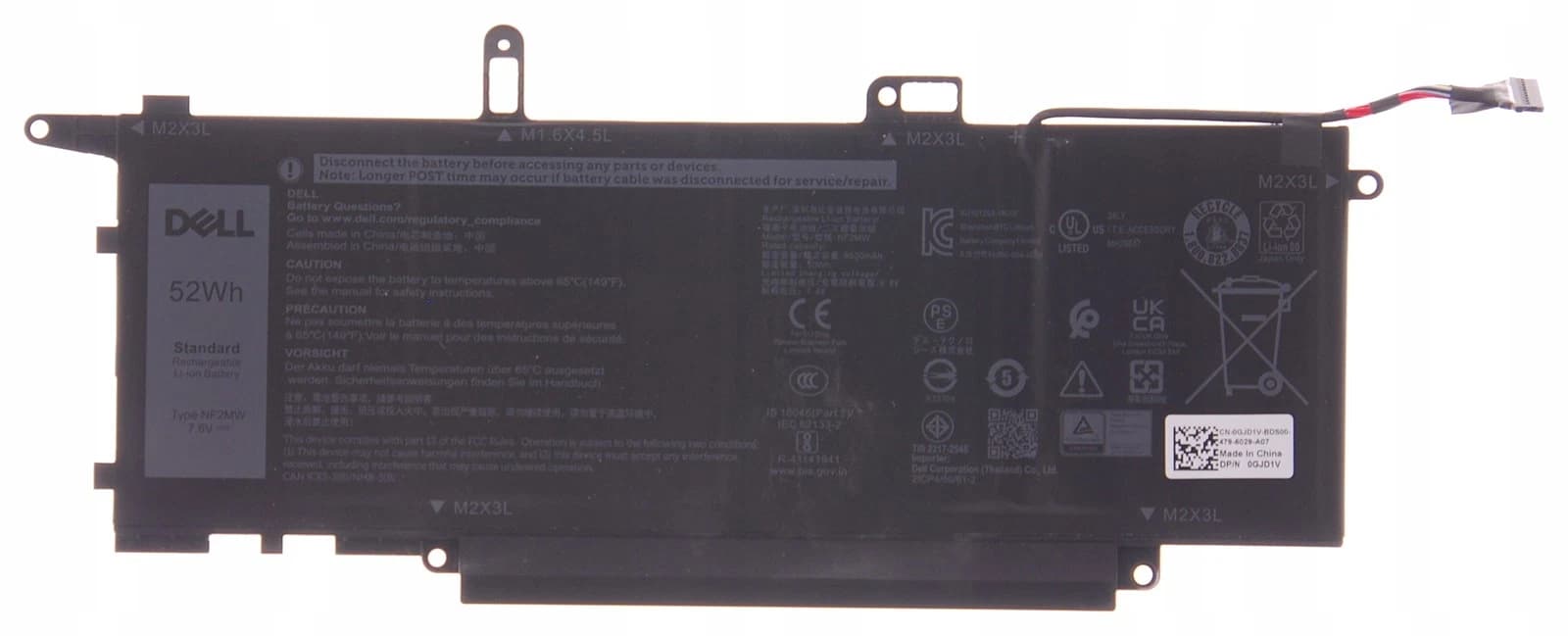 ell NF2MW 52Wh 7.6V Battery for Latitude 7400 2-in-1, Latitude 9410 2-in-1
