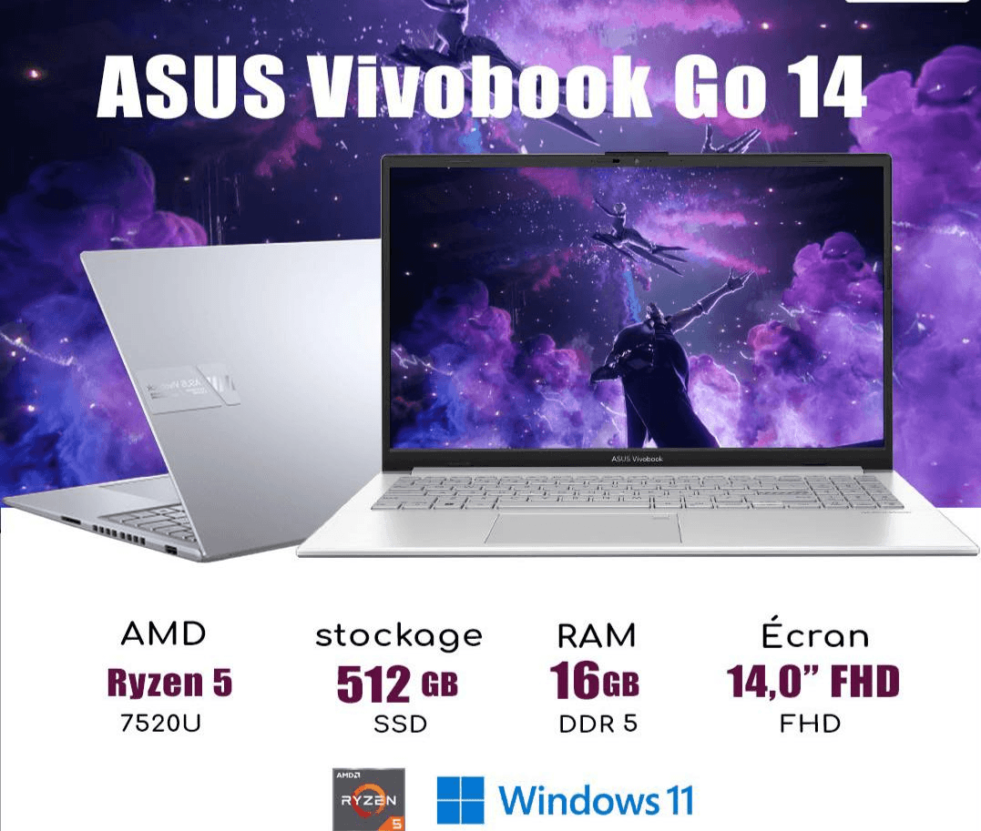 PC NEUF ASUS VIVOBOOK GO 14 AMD RYZEN 5 7520U