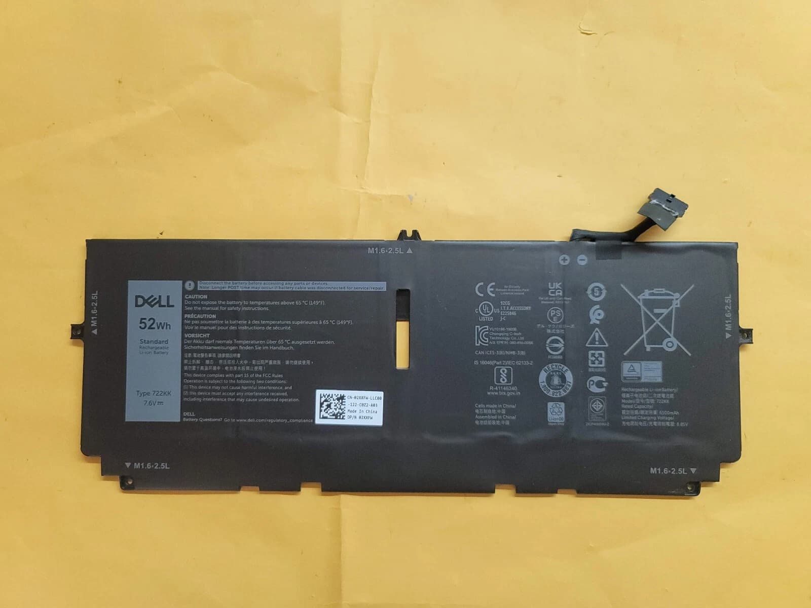 Batterie d'origine Dell XPS 13 9300 7,6 V 52 Wh 3 cellules 2XXFW WN0N0 722KK