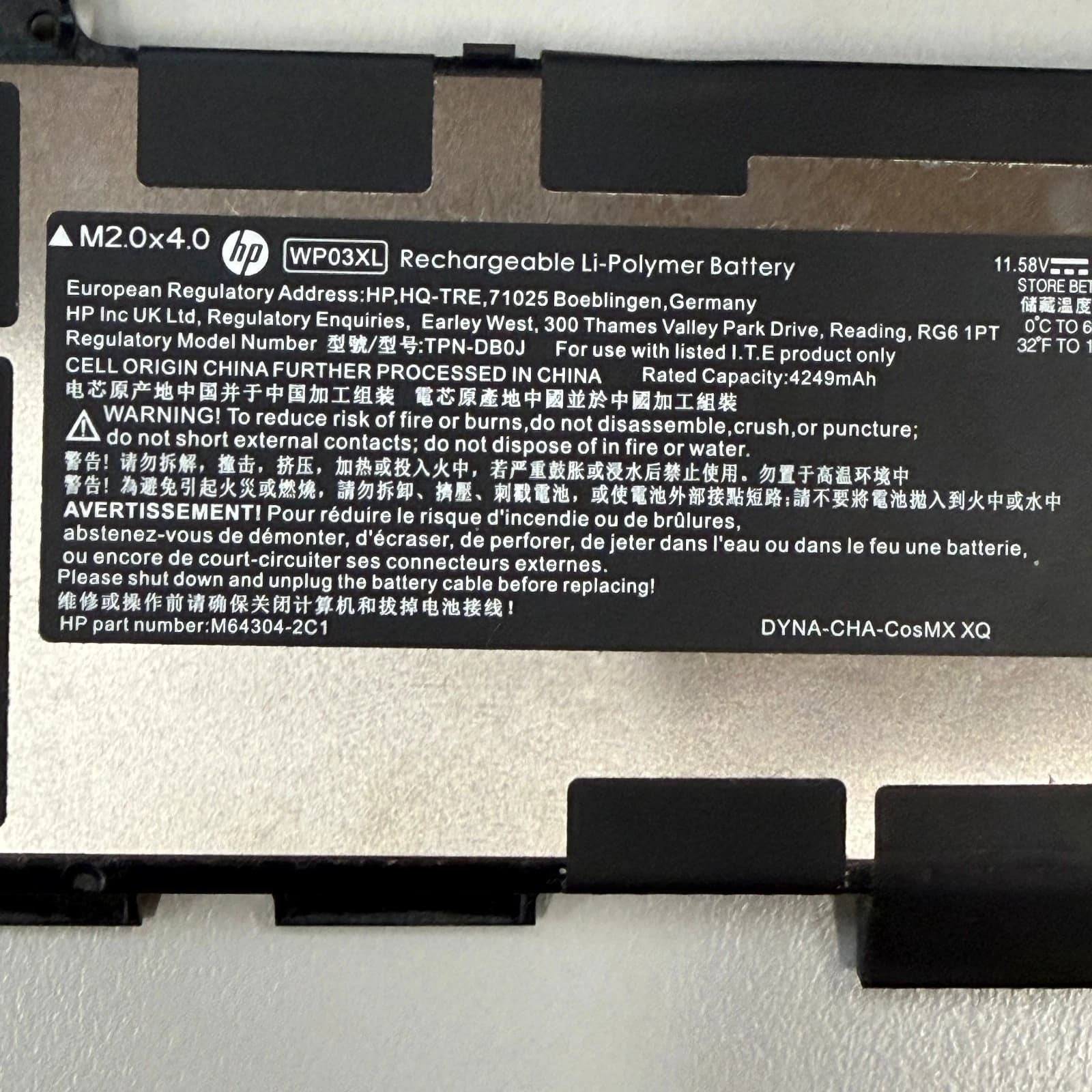 HP EliteBook 840 G9 Rechargeable Li-Polymer Battery 11.58V WP03XL TPN-DB0J